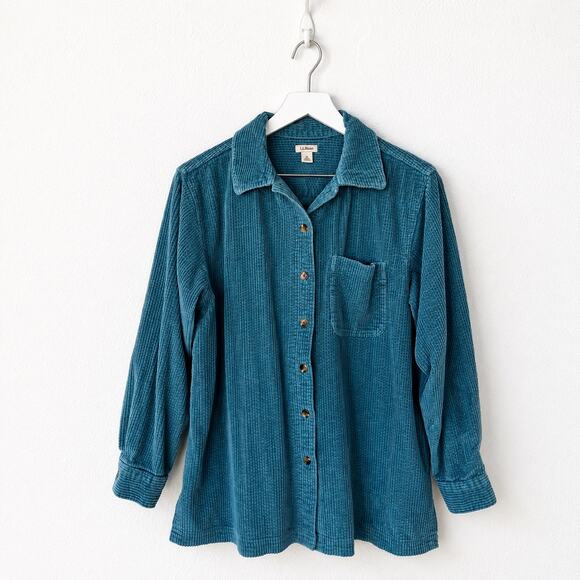 L.L. Bean Tops - L.L.Bean Comfort Corduroy Relaxed Shirt M Teal Blue Wide Wale Cotton Shacket